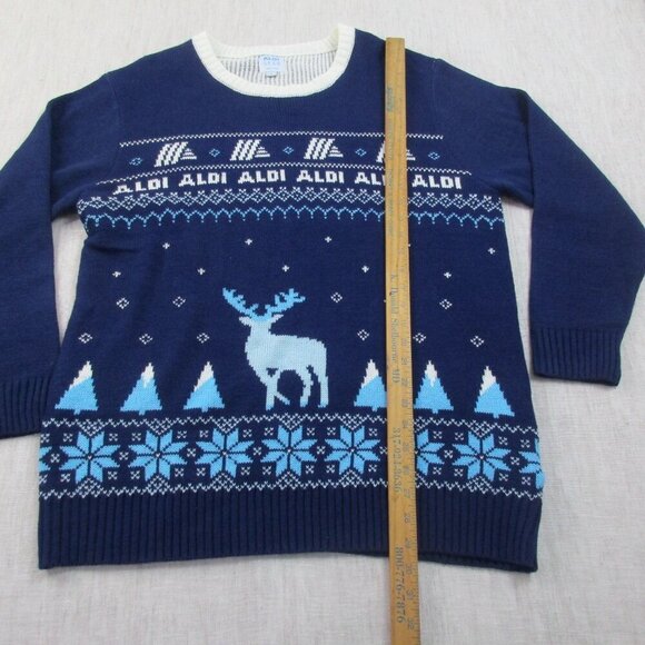 Aldi Gear Christmas Sweater Womens‎ Large Navy Reindeer Snowflake Knit Crew Neck - Picture 7 of 10